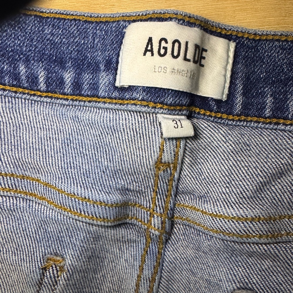 AGOLDE Button Fly High Rise Slim Nico Shoreline Distressed Tear Jeans Size 31 - Picture 4 of 8